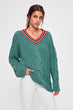 Green V-Neck Detailed Knitwear Sweater