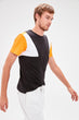 Black Men 'S Cycling Neck Short Sleeve Paneled T-Shirt
