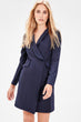 Navy Blue Long Sleeve V-collar Office Women Dress