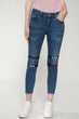 Women Blue Lettered Striped High-waist Jeans