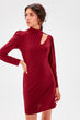 Burgundy Shoulder Low-Cut Knitted Dress