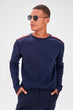 Navy Blue Men 'S Long Sleeve Cycling Neck Ribbon Detail New Sweatshirt