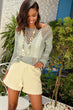 Women Beige Embroidery Embroidered Shorts