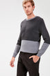 Anthracite Men Panelled Textured Bike Collar Knitwear Sweater New