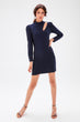 Navy Blue Shoulder Low-Cut Knitted Dress