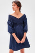 Navy Blue Shirred Dress