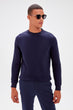 Navy Blue Men 'S Bike Collar Long Sleeve Embroidered Knitted Sweater