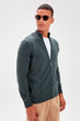 Green Male Basıc Upright Collar Front Zipper Cotton Sweater Cardigan New