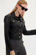 Woman Black Short Lapel Button PU Leather Jackets