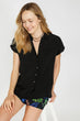 Women Black Short Sleeve Button Detailed Shirt