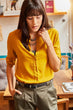 Women Mustard Sleeve Fold Viscose Shirt