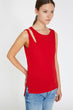 Women Red Sleeveless Shoulder Detail T-Shirt