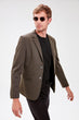 Khaki Mens Double Button Collar Pin Slim Fit Jacket New