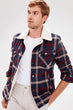 Navy Blue New Men 'S Fronting Snaps Plaid Trucker Coats