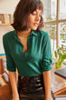 Women Emerald green Shirt Collar Buttoned Blouse