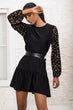 Women Black Handles Flowering Skirt Flounces Dress