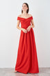 Red Arched Carmen Collar Evening Dress