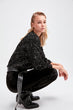 Black Sequined Front Zipper Knitted Sweatshirts Jacket