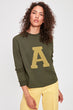 Khaki Letter Embroidered Basic Knitted Sweatshirt