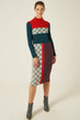 Geo Design Knitted Dress With Turtle Neck Woman Petrol Color