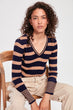Navy Blue Striped V-Neck Knitwear Sweater