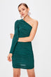 Emerald green Drape Detail Single Sleeve Dress