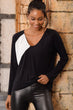 Women Black V-Neck Blocky Bluz