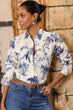 Women Ekru-Lacivert Patterned BASIC Shirt