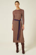 Crew Neck Dress With Belt Detail Woman Multi