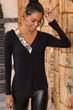 Women Black V-Neck Bluz