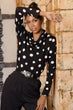 Women Black Funnel Collar Polka Dot Sweater