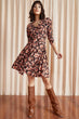 Women Powder Floral Double-Breasted Dress