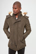 Male Hooded Front Zipper Pockets Coat