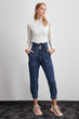 Arched Stitch Detail High Mom Jeans
