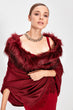 Burgundy Fur Collar Shawl