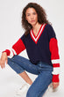 V Collar Sleeves Striped Knitwear Sweater
