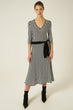 V Neck Knitted Dress In White and Black Stripe With Belt Woman Black And White