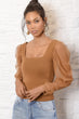 Women Cinnamon Square Collar Sleeves Gauze Sweater Blouse