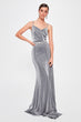 Silver Drape Detail Evening Dress