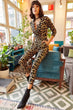 With Pocket Arched Leopard Jumpsuit