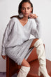WOMEN-Gray V-Neck Knitwear Sweater