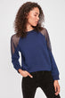 Indigo Tulle Detailed Basic Knitted Sweatshirt