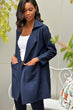 Women Navy Blue Double Pockets Cachet Knitted Coat