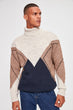 Beige Men Panelled Turtleneck Sweater