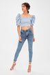 Blue Ripped Detailed High Waist Skinny Jeans
