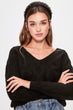 Black Hair Braided V-Neck Knitwear Sweater