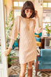 Women Tiny Pompom Balloon Sleeve Sweater Dress