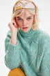 Women Autumn Mint Mesh Detailed Knitwear Turtleneck Sweater