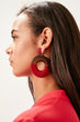 Round Color Block Detailed Wood Bijoux Earrings