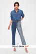 Blue Block Wash Detailed High Bel Mom Jeans